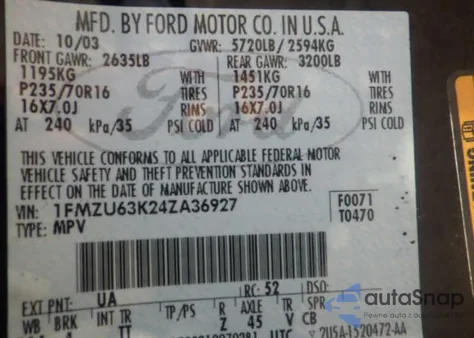 2004 Ford Explorer Xlt/Xlt Spt/Nbx z USA, uszkodzony, nr VIN 1FMZU63K24ZA36927